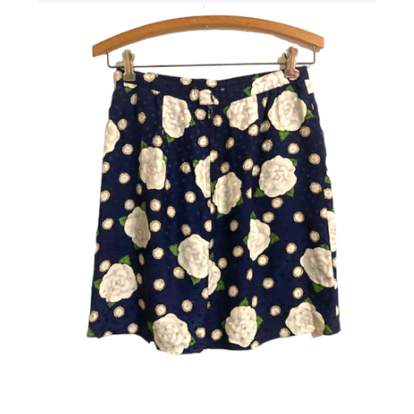 VINTAGE Navy Floral SILK Mini Skirt - 80's Blue Iridescent Skirt - Size 4 - Picture 4 of 6